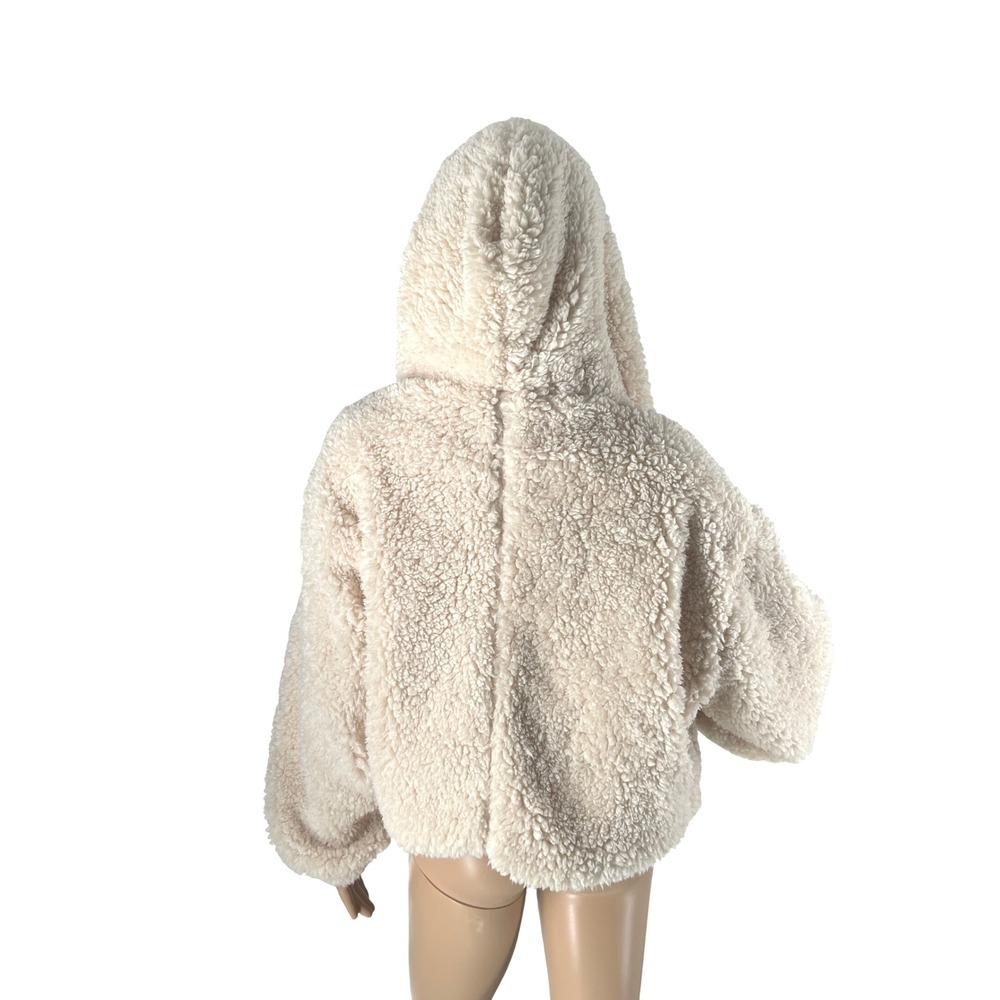 NWT Womens Teddy Coat Cowl Hood Pockets M Cream Soft Girl Y2K Streetwear - Picture 4 of 11